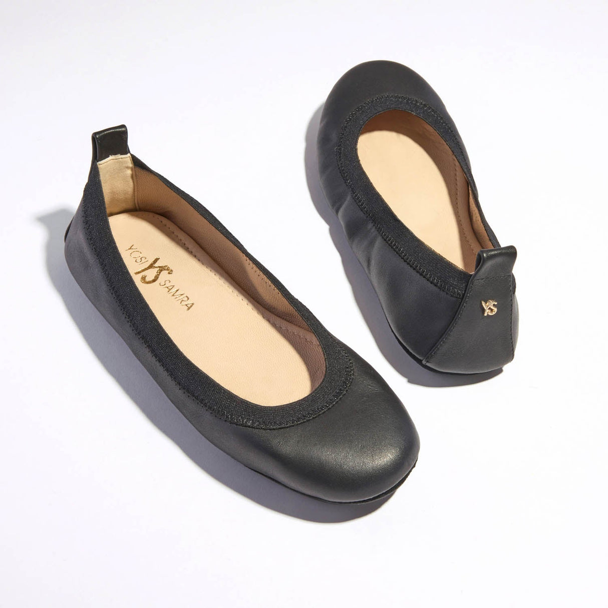Samara Foldable Ballet Flat in Black Leather from Yosi Samra