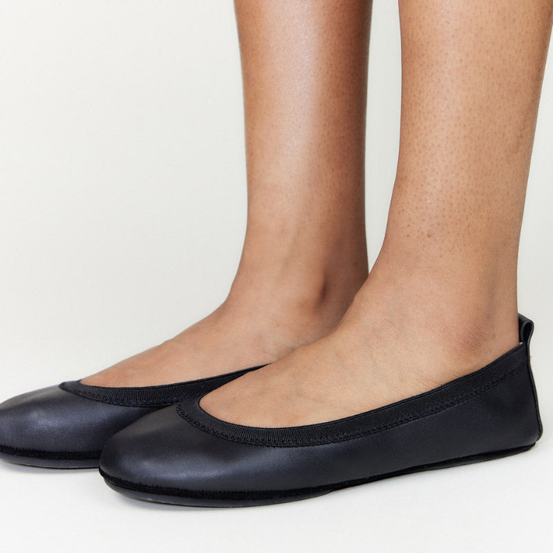 Samara Foldable Ballet Flat in Black Leather from Yosi Samra