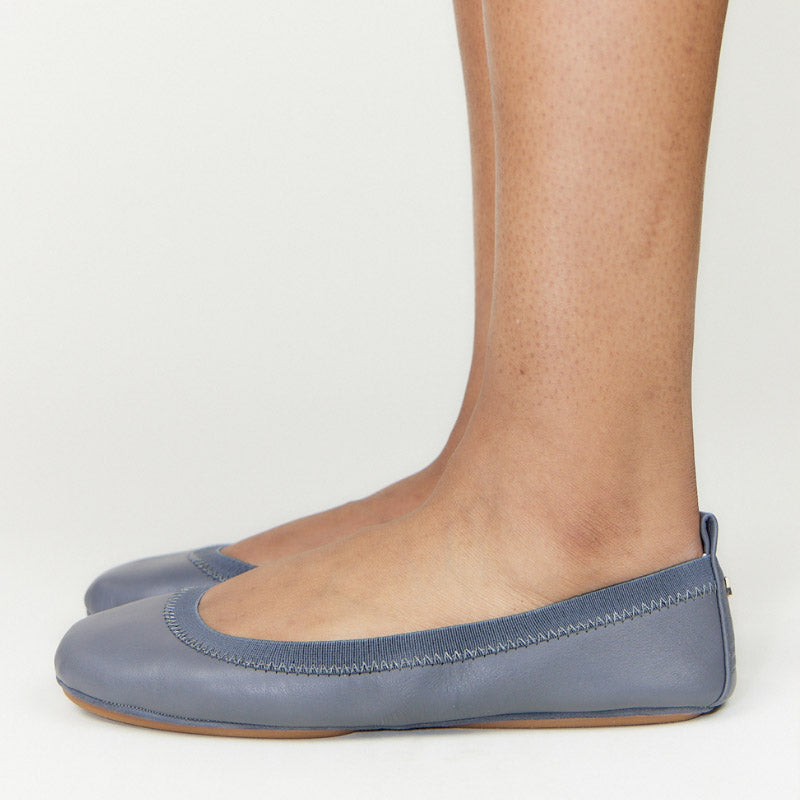 Samara Foldable Ballet Flat in Dark Grey Leather from Yosi Samra