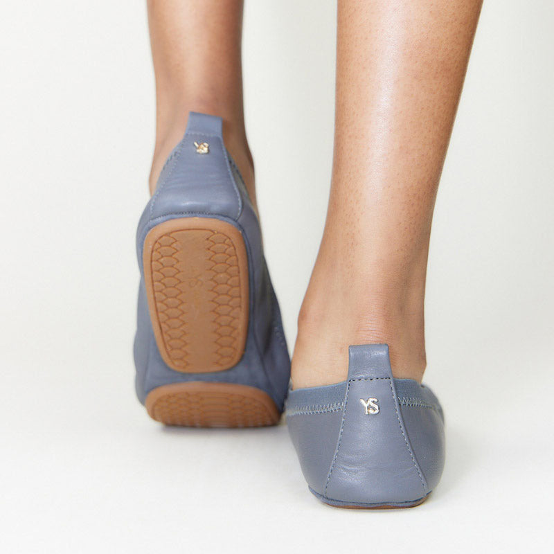 Samara Foldable Ballet Flat in Dark Grey Leather from Yosi Samra