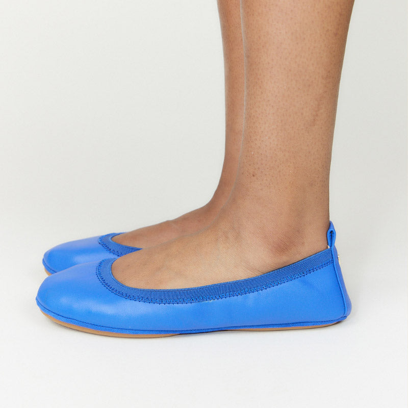 Samara Foldable Ballet Flat in Lapis Blue Leather from Yosi Samra