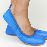 Samara Foldable Ballet Flat in Lapis Blue Leather from Yosi Samra