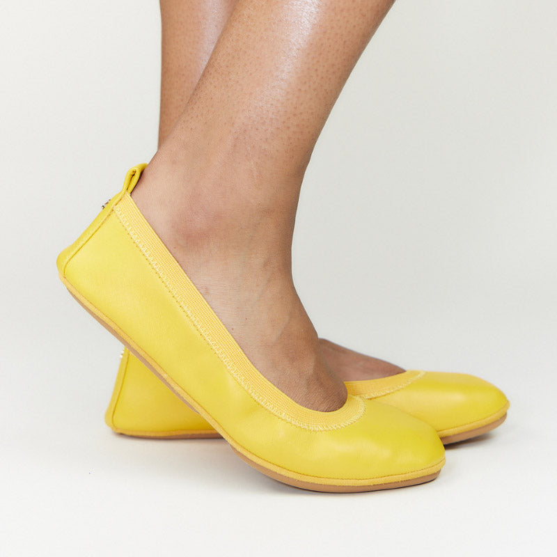 Samara Foldable Ballet Flat in Mustard Yellow Leather from Yosi Samra