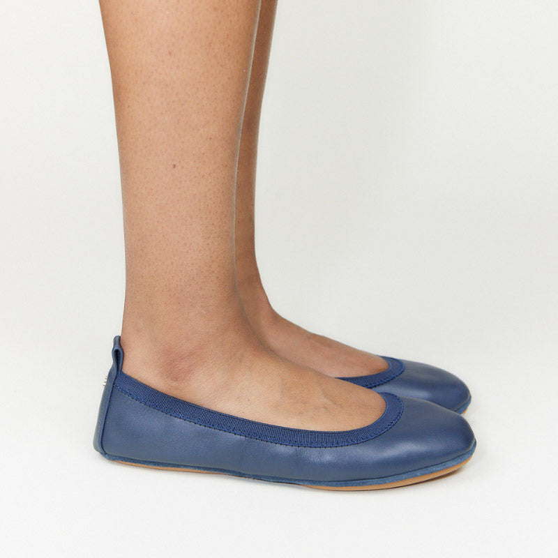 Samara Foldable Ballet Flat in Deep Navy Leather from Yosi Samra