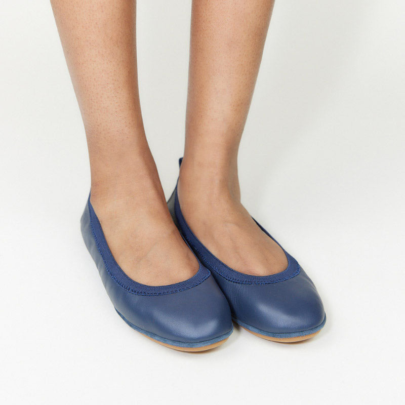 Samara Foldable Ballet Flat in Deep Navy Leather from Yosi Samra