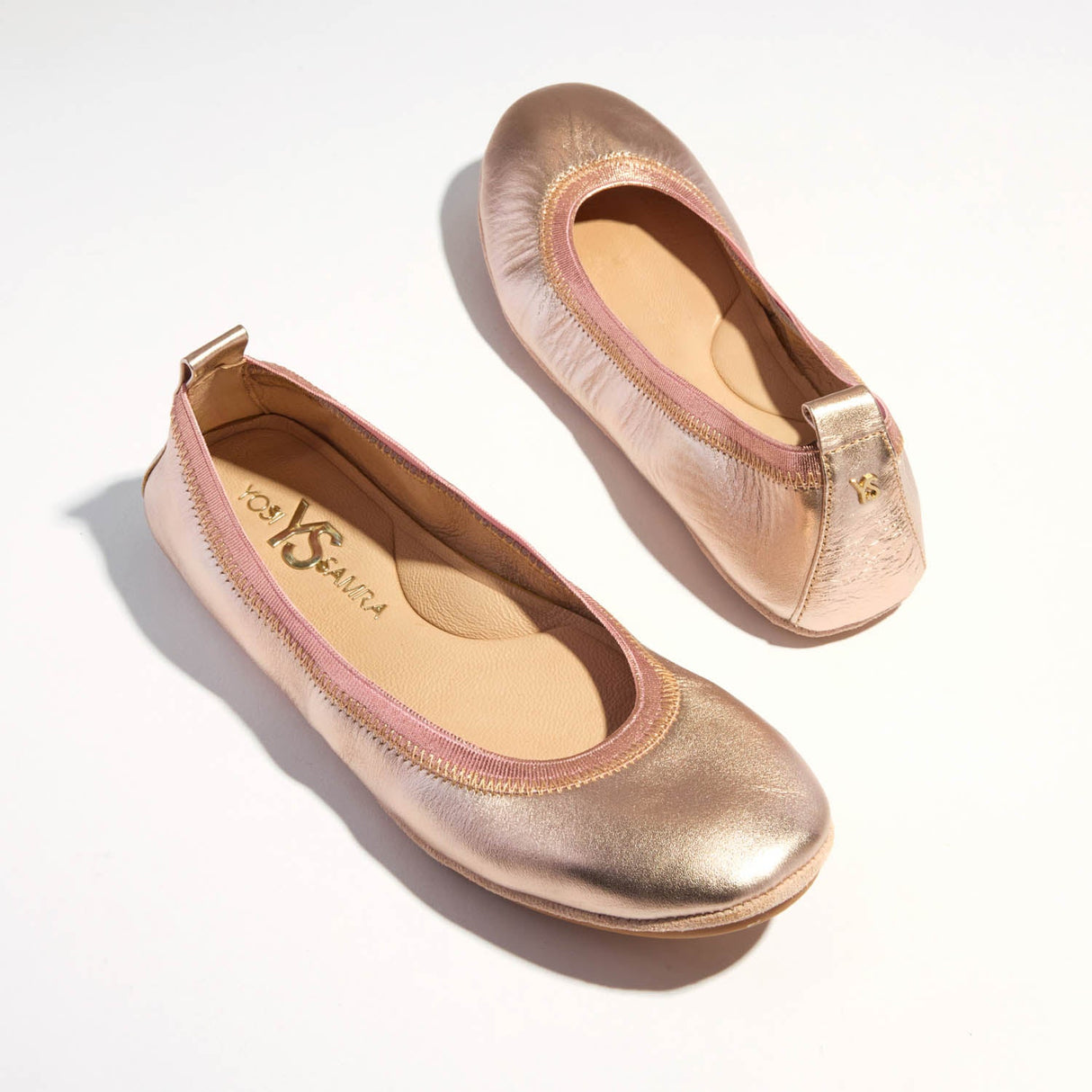 Samara Foldable Ballet Flat in Rose Gold Leather from Yosi Samra