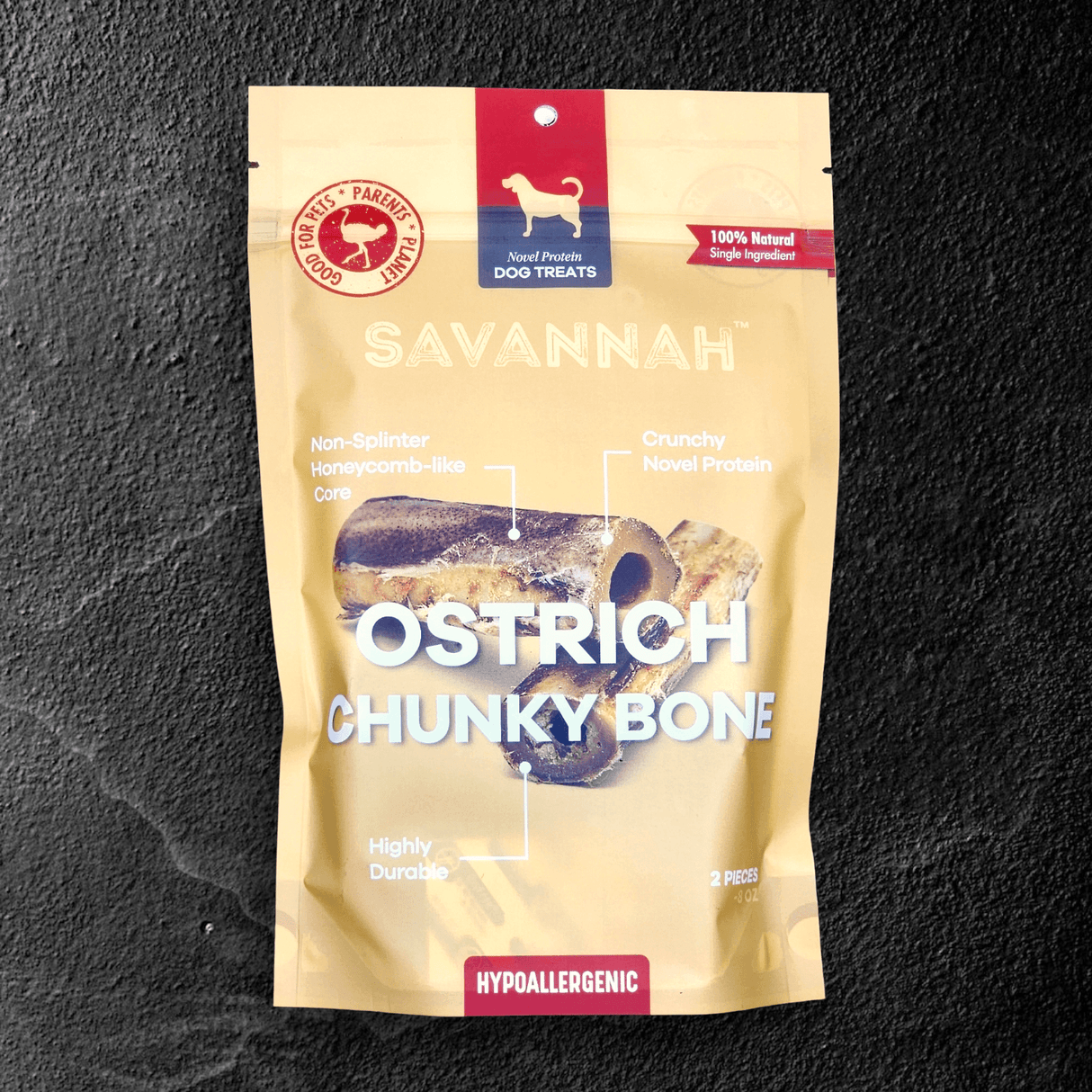 Ostrich Chunky Bones (4" x 2" - 2 Pack): The Long-Lasting, Flavor-Packed Bones for Small to Medium Dogs from Savannah Pet Food