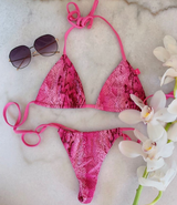 Eden: Adjustable Drawstring Thong Bikini - Pink Snake from Chynna Dolls