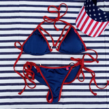 Aruba: String Bikini in Navy/Red Shimmer w/ Silver Rings From Chynna Dolls