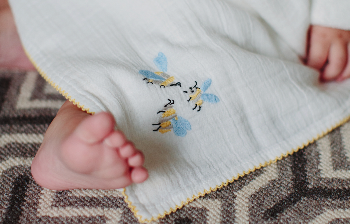 Bumblebee Embroidered Shawl Blanket from Timo & Violet