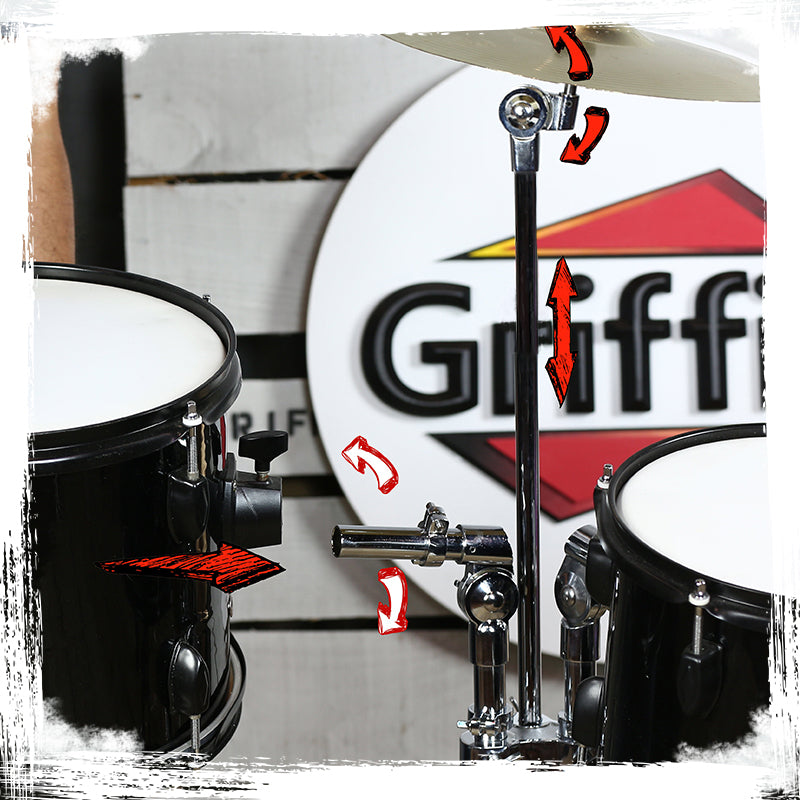 Double Tom Drum Stand with Cymbal Arm by GRIFFIN - Drummers Percussion Set Hardware with Dual Drum Mounts - Tom Holder with Double Braced Legs from GeekStands
