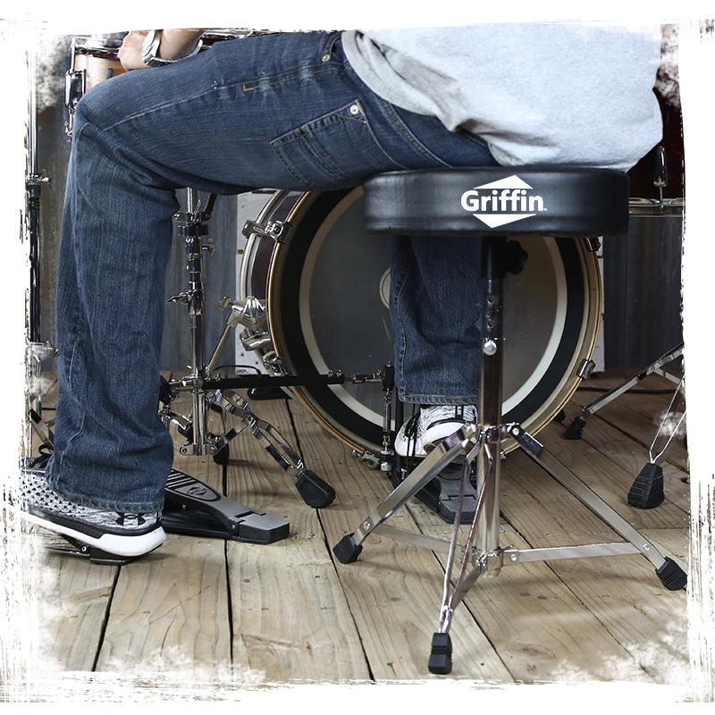 Drum Throne Stand by GRIFFIN - Padded Drummer’s Seat - Comfortable Drum Set Percussion Chair from GeekStands