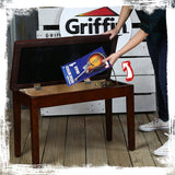 GRIFFIN Brown Wood PU Leather Piano Bench - Double Vintage Design, Ergonomic Chair Musicians Keyboard Stool - Cushion Duet Seat & Sheet Music Storage from GeekStands