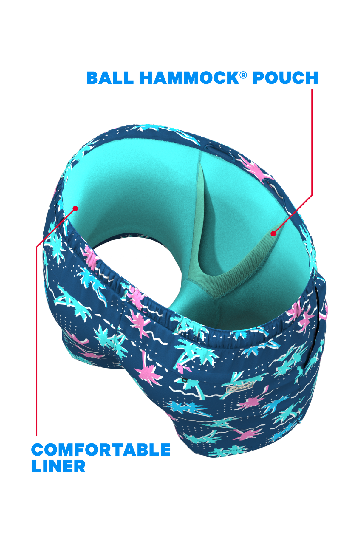 The Shorebreak | Navy Tropical Ball Hammock® Pouch 8" Swim Trunks from Shinesty