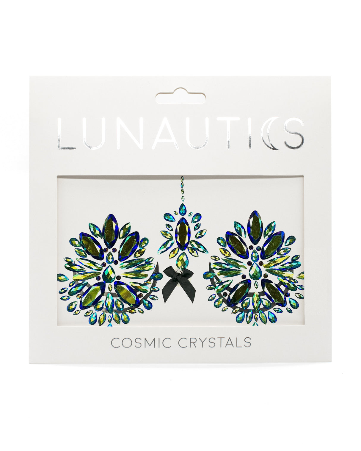 Showgirl Body Jewel Pasties - Black and Iridescent Green Body Jewel Rhinestone Sticker Pasties from Lunautics