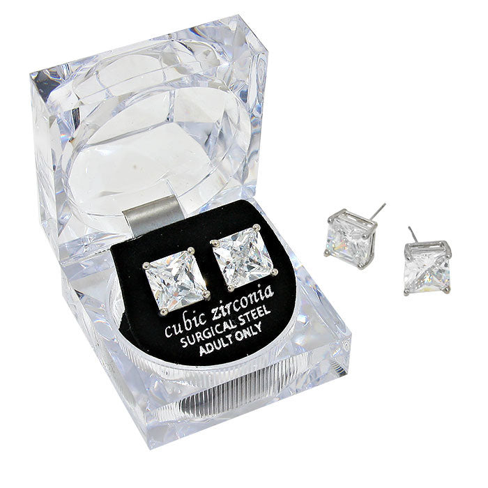 10mm Square Crystal Cubic Zirconia Stud Earrings in Clear Gift Box - Ready to Gift from Madeline Love