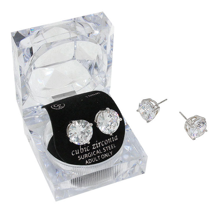 11mm Round Crystal Cubic Zirconia Stud Earrings in Clear Gift Box - Ready to Gift from Madeline Love