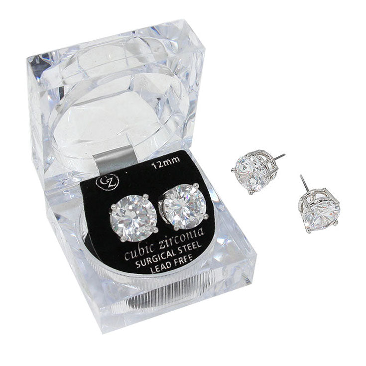 12mm Round Crystal Cubic Zirconia Stud Earrings in Clear Gift Box - Ready to Gift from Madeline Love