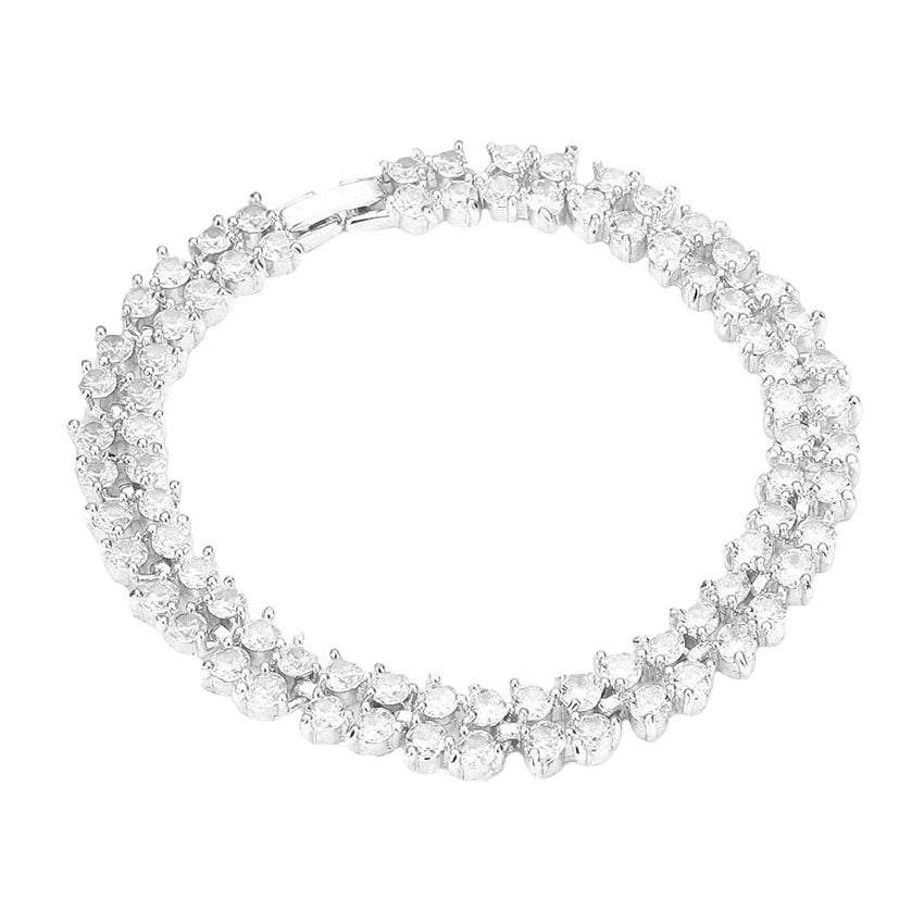 2Rows CZ Round Cluster Evening Bracelet from Madeline Love