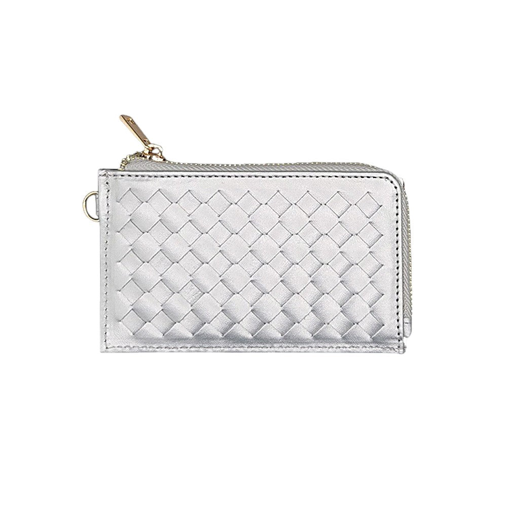 Faux Leather Basket Weave Flat Card Holder Wallet with Wristlet  from Madeline Love