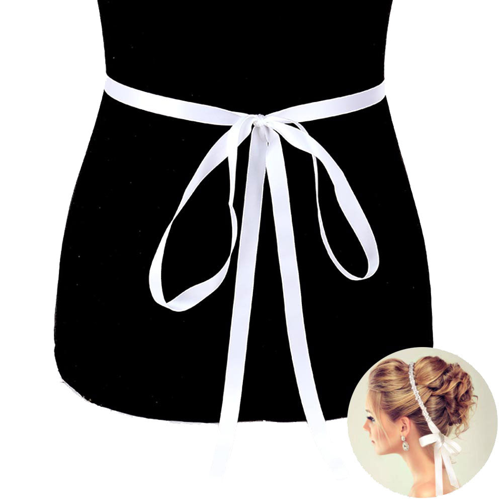 Crystal Accented Sash Ribbon Bridal Wedding Belt Headband from Madeline Love