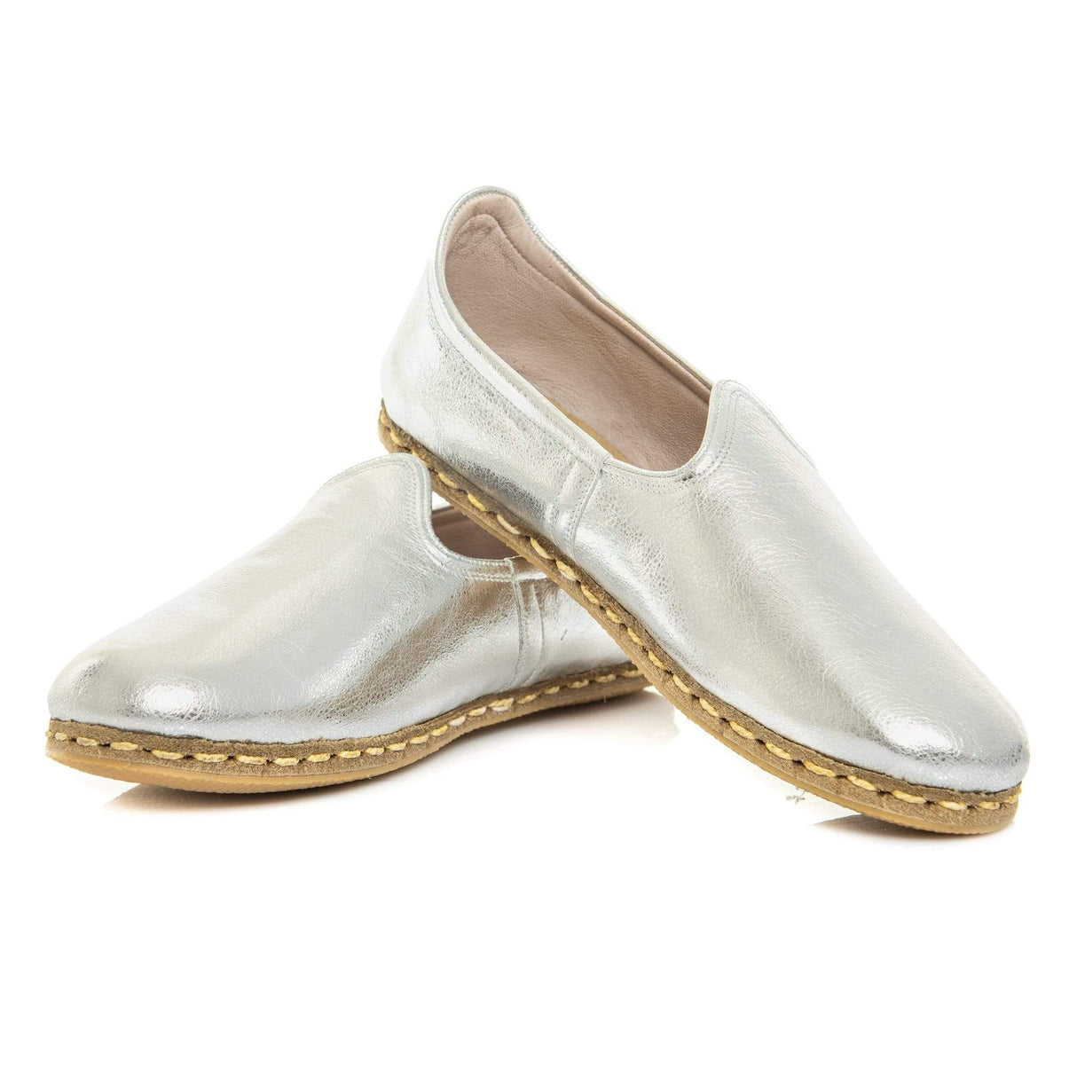 Women's Silver Slip On Shoes from Atlantis Handmade Shoes