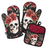 Skull Vintage Flower Oven Mitts And Potholder Set From Zapps Clothing