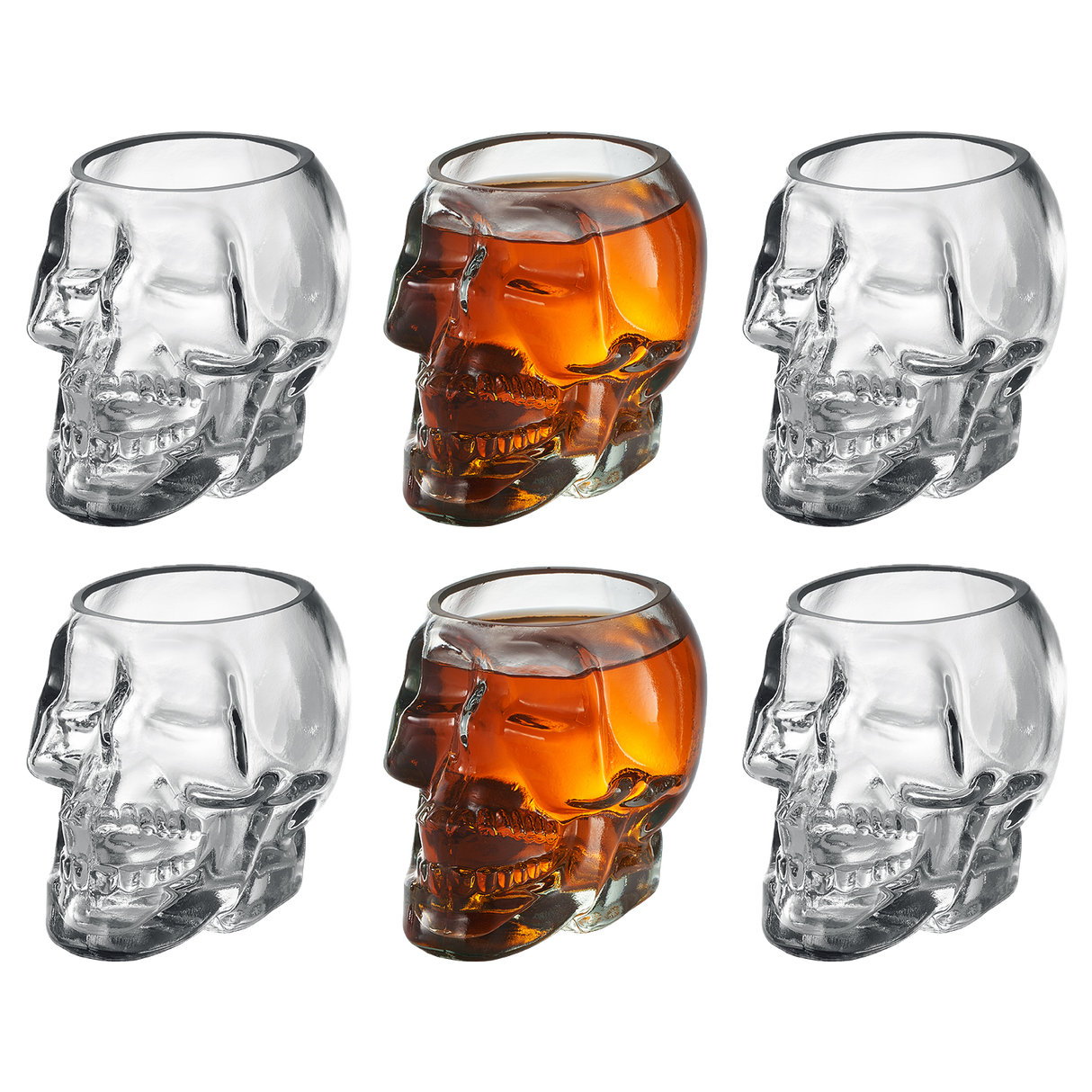 Skull Shot Glasses Set of 6 by The Wine Savant - 3oz Skull Glasses 3" H - Goth Gifts, Skull Gifts, Skull Decor, Skeleton Decor, Skull Shaped Glasses, Perfect for Halloween Themed Parties! from The Wine Savant