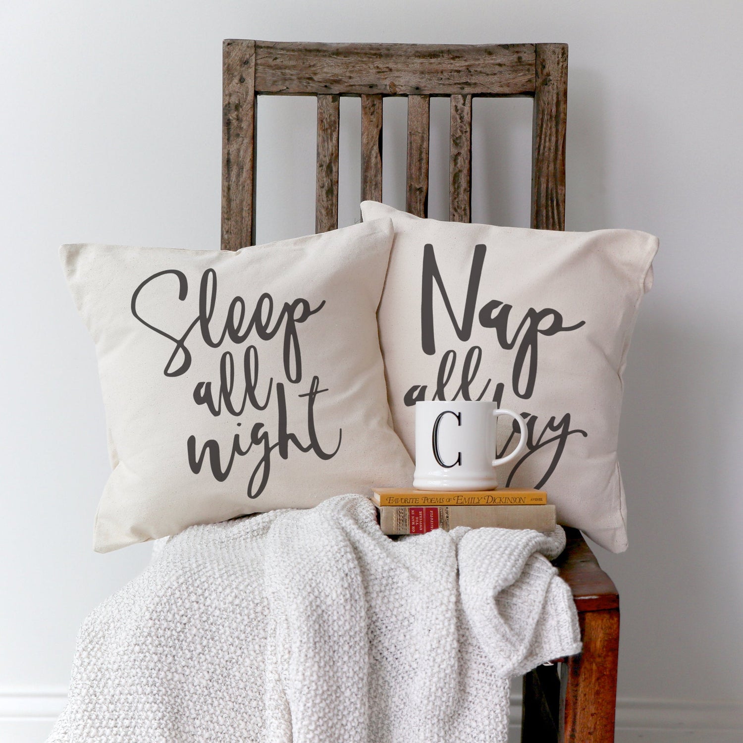 Sleep All Night and Nap All Day Pillow Covers, 2-Pack from The Cotton & Canvas Co.