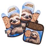 Sloth Just A Few More Minutes Oven Mitts And Pot Holder Set From Zapps Clothing
