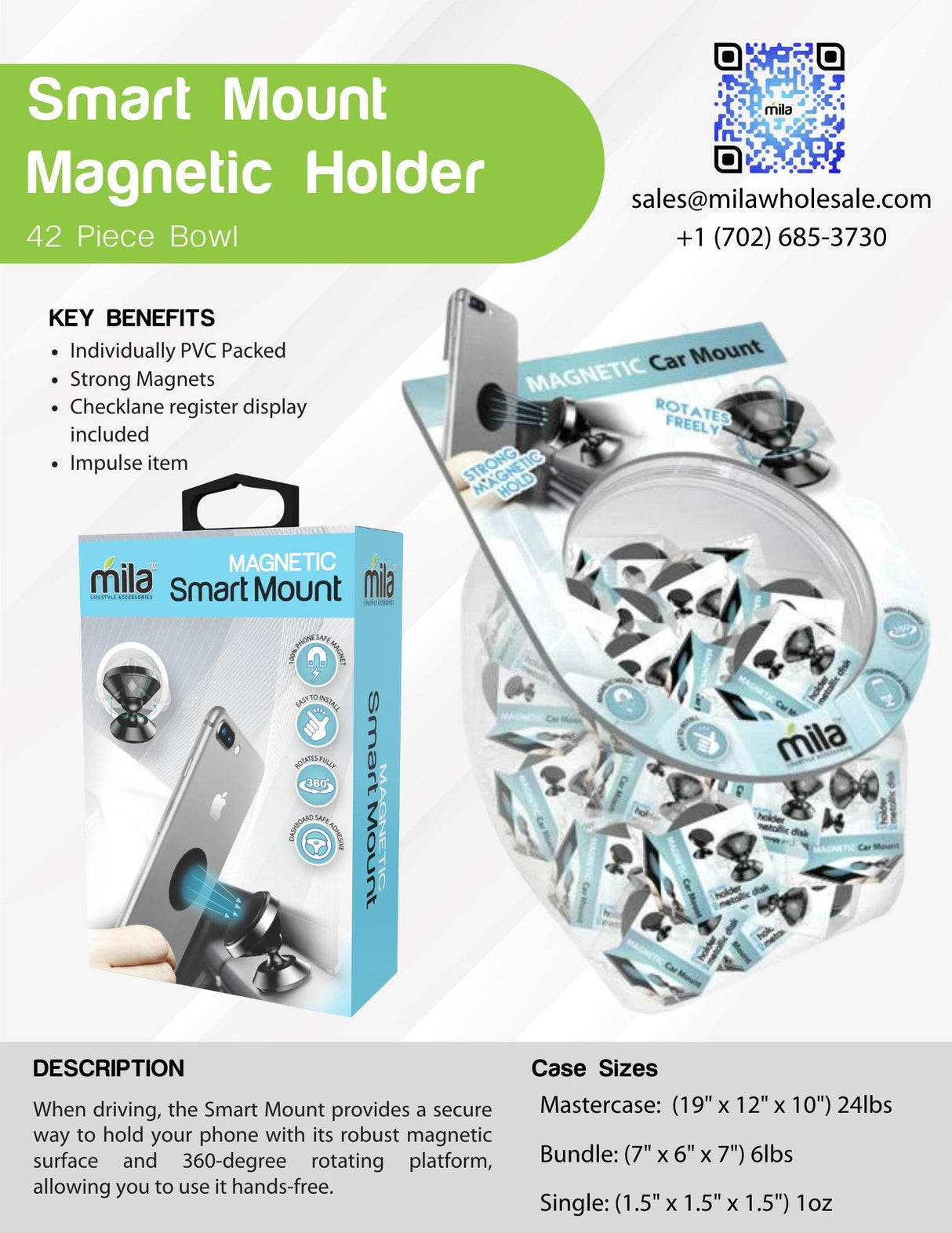 Smart Mount - Magnetic Car Phone Mount, Boxed - Pack of 12 from Mila Lifestyle Accessories