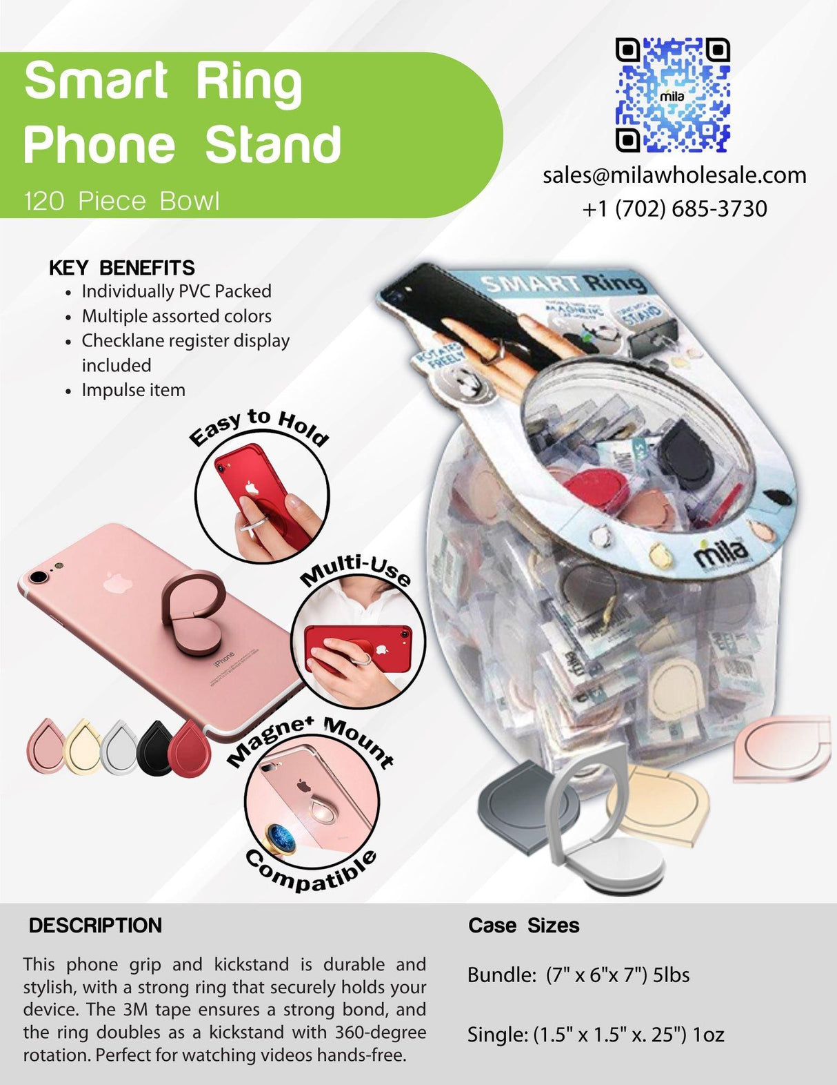 Smart Phone Grip and Kickstand, Blister Packaging - Pack of 12 from Mila Lifestyle Accessories