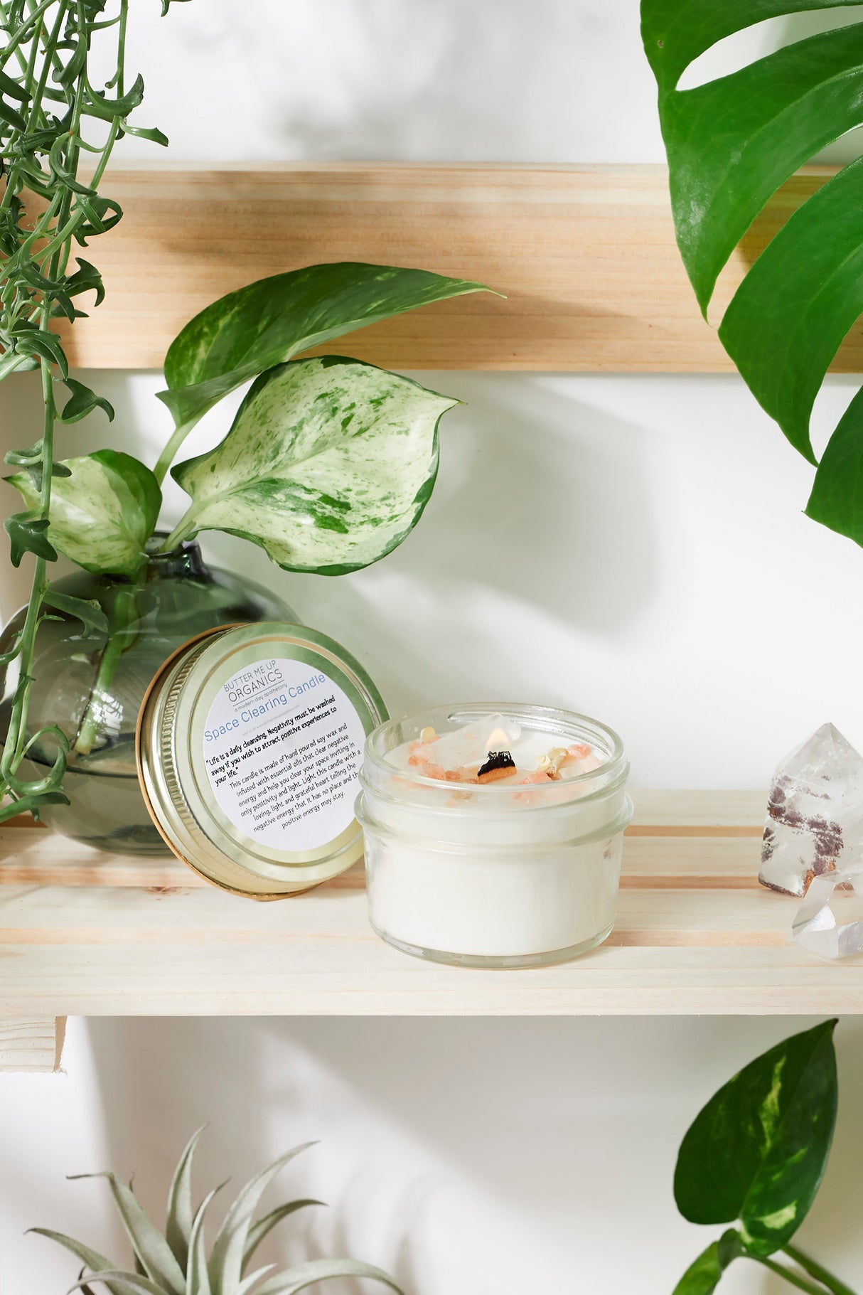 Space Clearing Candle/ Intention Candle / Organic Soy Candle / Candle with Crystals / Cleansing Candle from Butter Me Up Organics