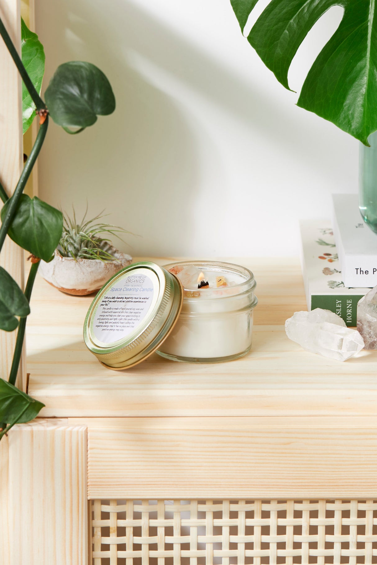 Space Clearing Candle/ Intention Candle / Organic Soy Candle / Candle with Crystals / Cleansing Candle from Butter Me Up Organics