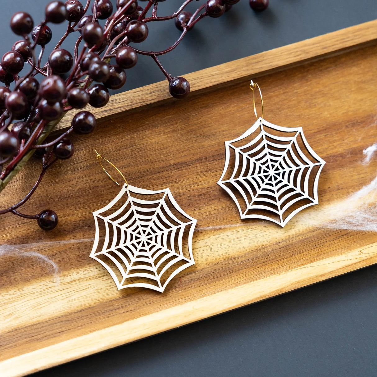 Iridescent Spider Web Hoops from LE CHIC MIAMI
