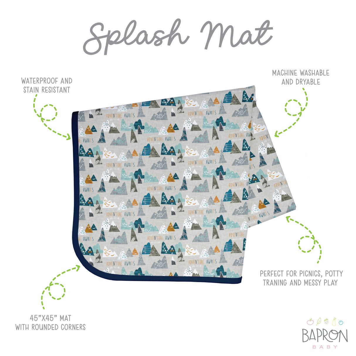 Adventure Awaits Splash Mat - A Waterproof Catch-All for Highchair Spills and More! from BapronBaby