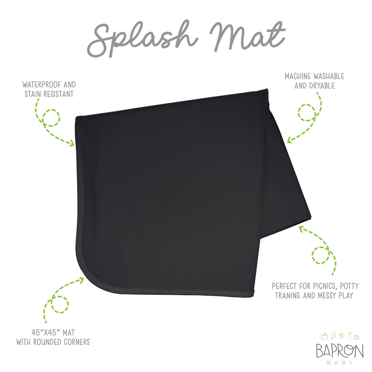 Solid Black Minimalist Splash Mat - A Waterproof Catch-All for Highchair Spills and More! from BapronBaby