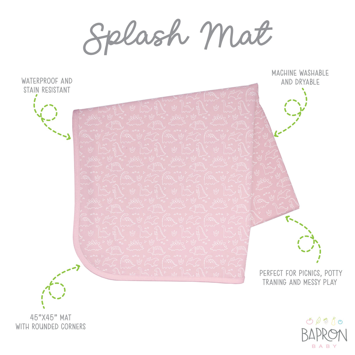 Dino Friends - Blush Splash Mat - A Waterproof Catch-All for Highchair Spills and More! from BapronBaby