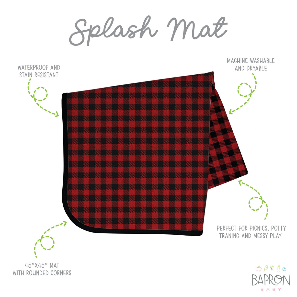 Red Buffalo Plaid Splash Mat - A Waterproof Catch-All for Highchair Spills and More! SALE from BapronBaby