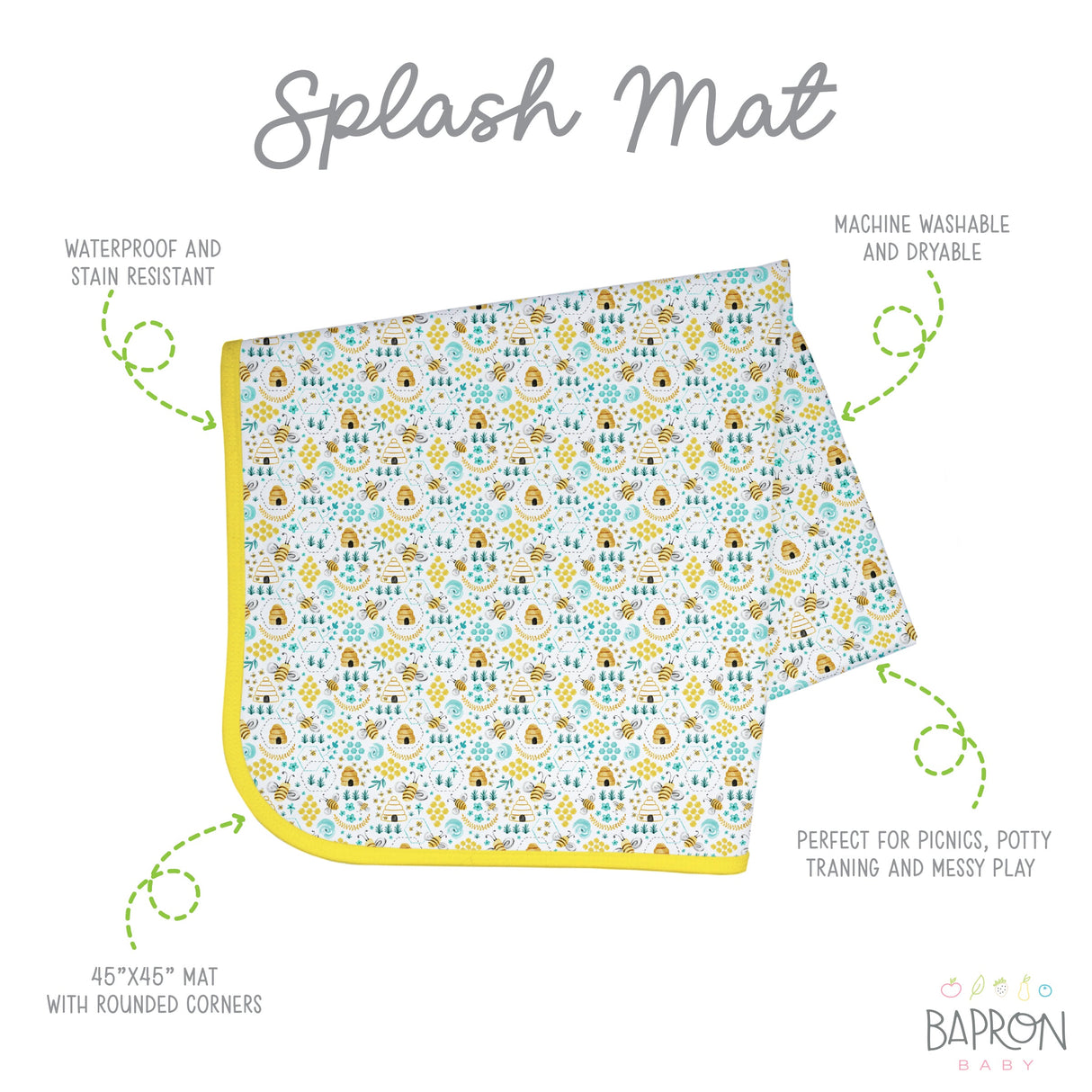 Busy Bees Splash Mat - A Waterproof Catch-All for Highchair Spills and More! from BapronBaby