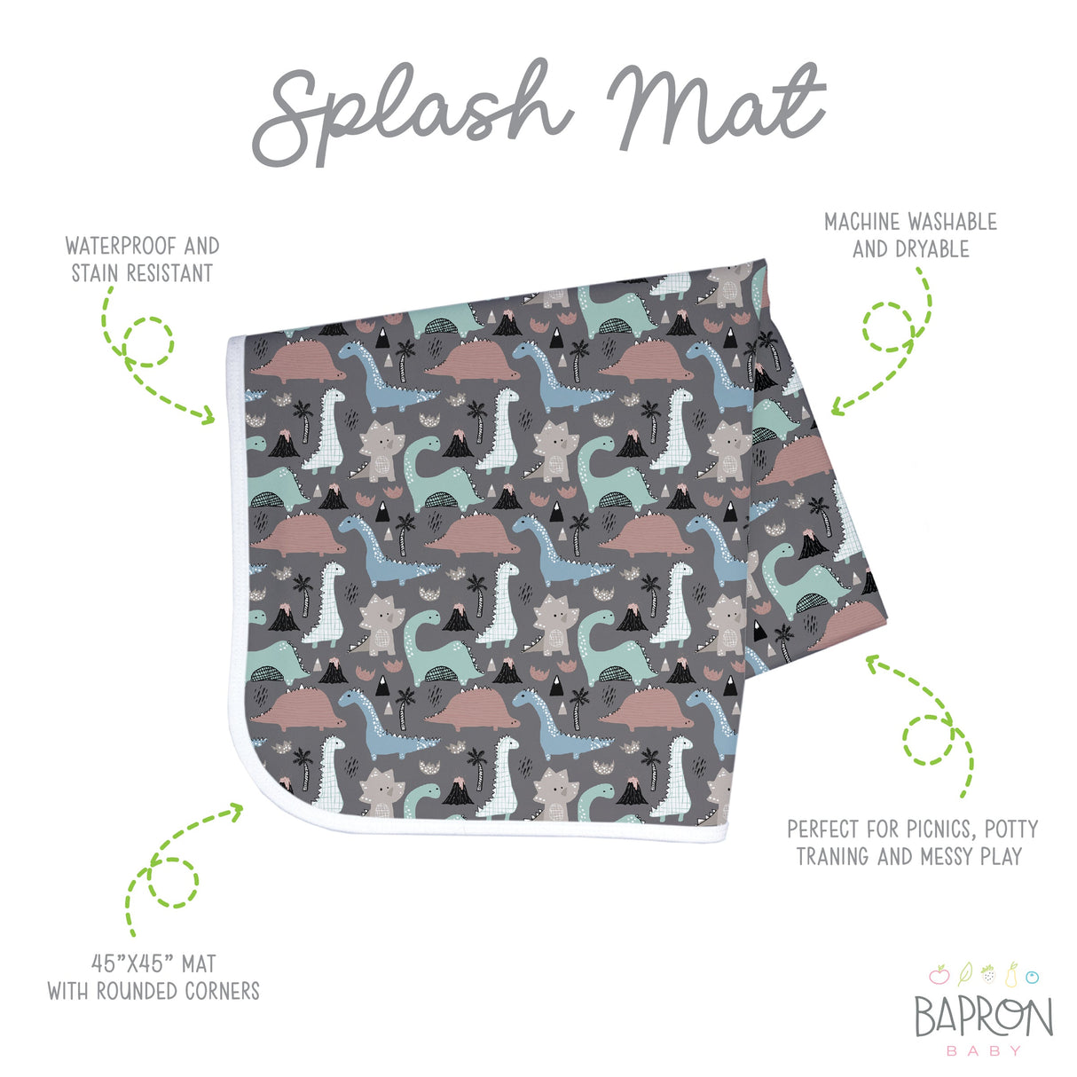 Dinosaur Drawing Splash Mat - A Waterproof Catch-All for Highchair Spills and More! SALE from BapronBaby