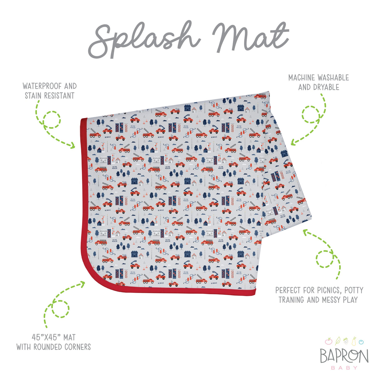 Be Brave - Firefighter Splash Mat - A Waterproof Catch-All for Highchair Spills and More! from BapronBaby
