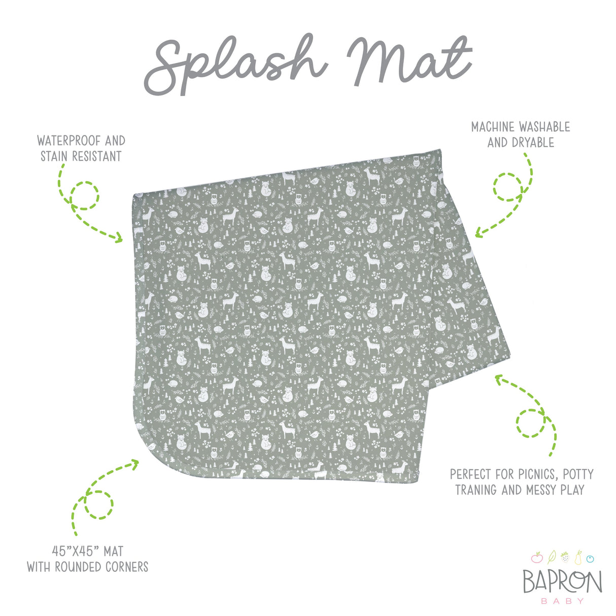 Forest Friends Splash Mat - A Waterproof Catch-All for Highchair Spills and More! from BapronBaby