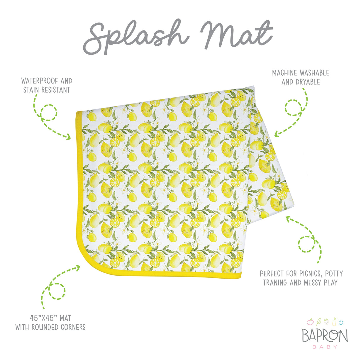Fresh Lemon Splash Mat - A Waterproof Catch-All for Highchair Spills and More! from BapronBaby
