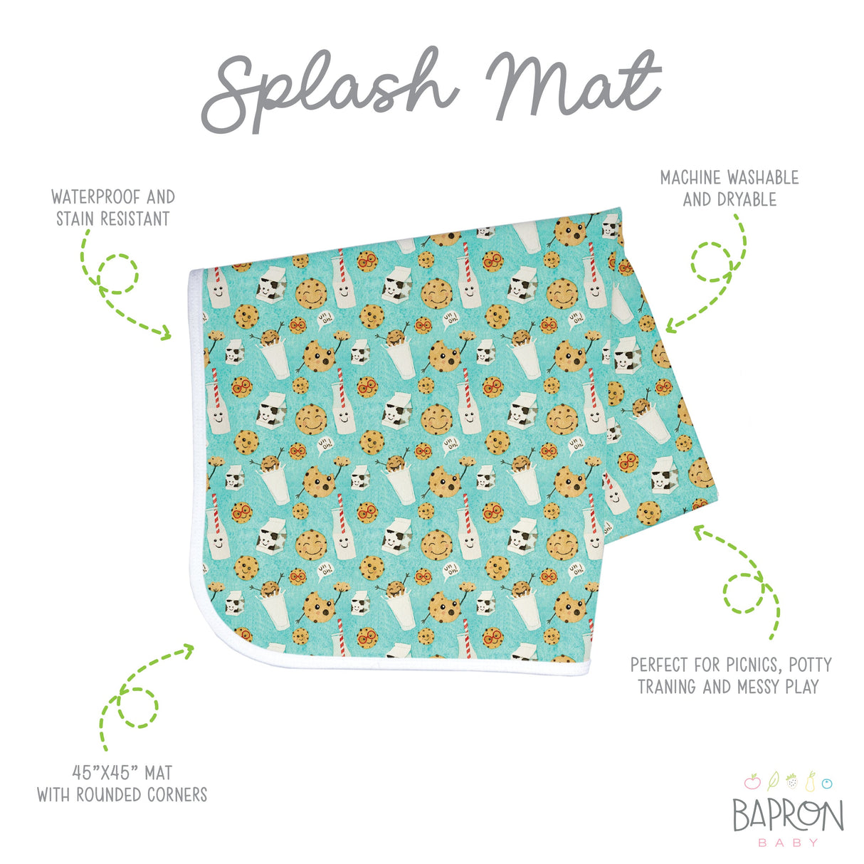 Cookies & Milk Splash Mat - A Waterproof Catch-All for Highchair Spills and More! from BapronBaby