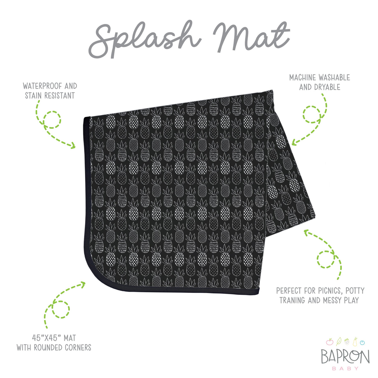 Pineapple Monochrome Splash Mat - A Waterproof Catch-All for Highchair Spills and More! from BapronBaby