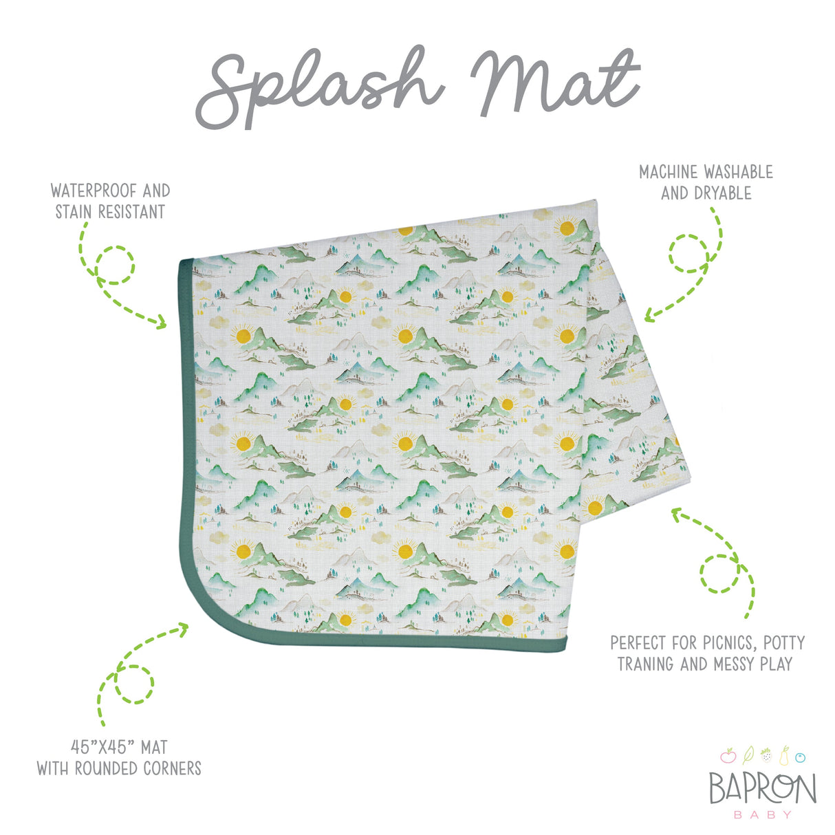 Mountain Mist Splash Mat - A Waterproof Catch-All for Highchair Spills and More! from BapronBaby