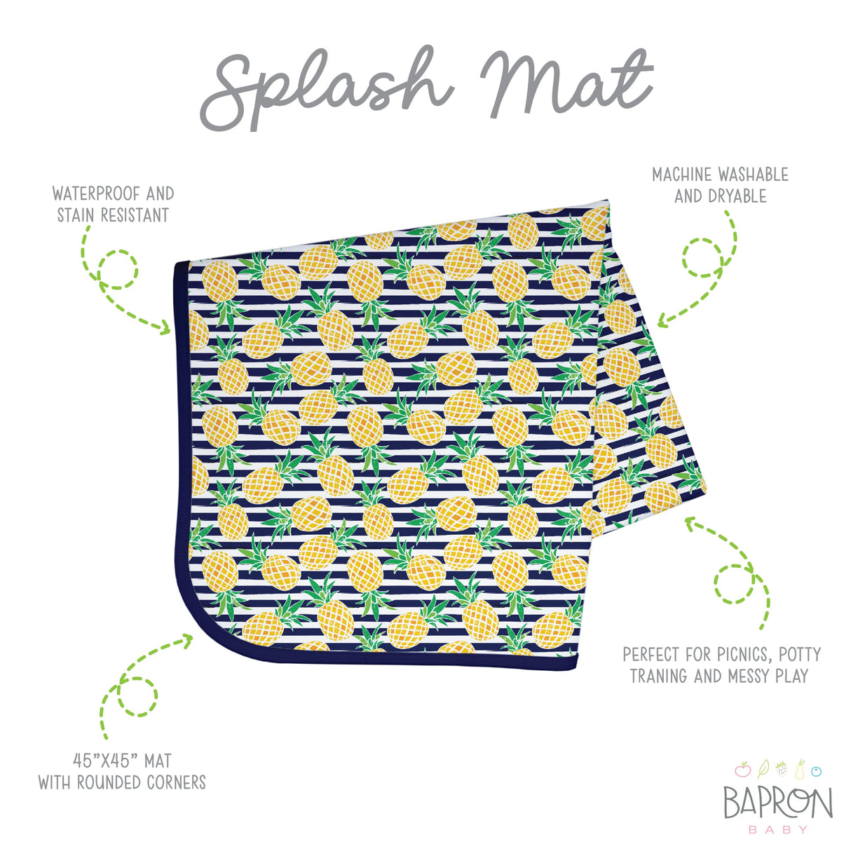 Summer Stripes - Pineapple - Splash Mat - A Waterproof Catch-All for Highchair Spills and More! from BapronBaby