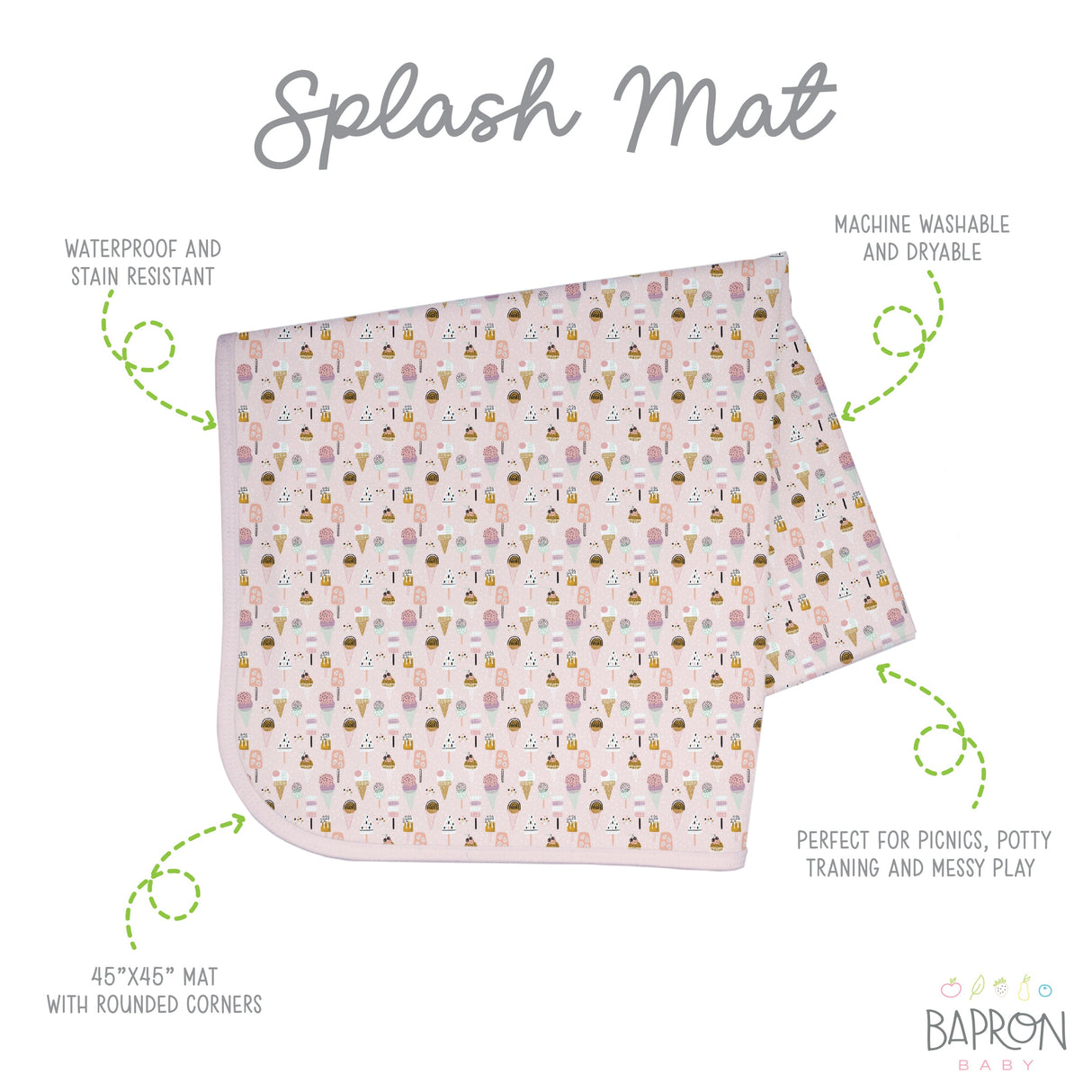 Pink Ice Cream Splash Mat - A Waterproof Catch-All for Highchair Spills and More! from BapronBaby