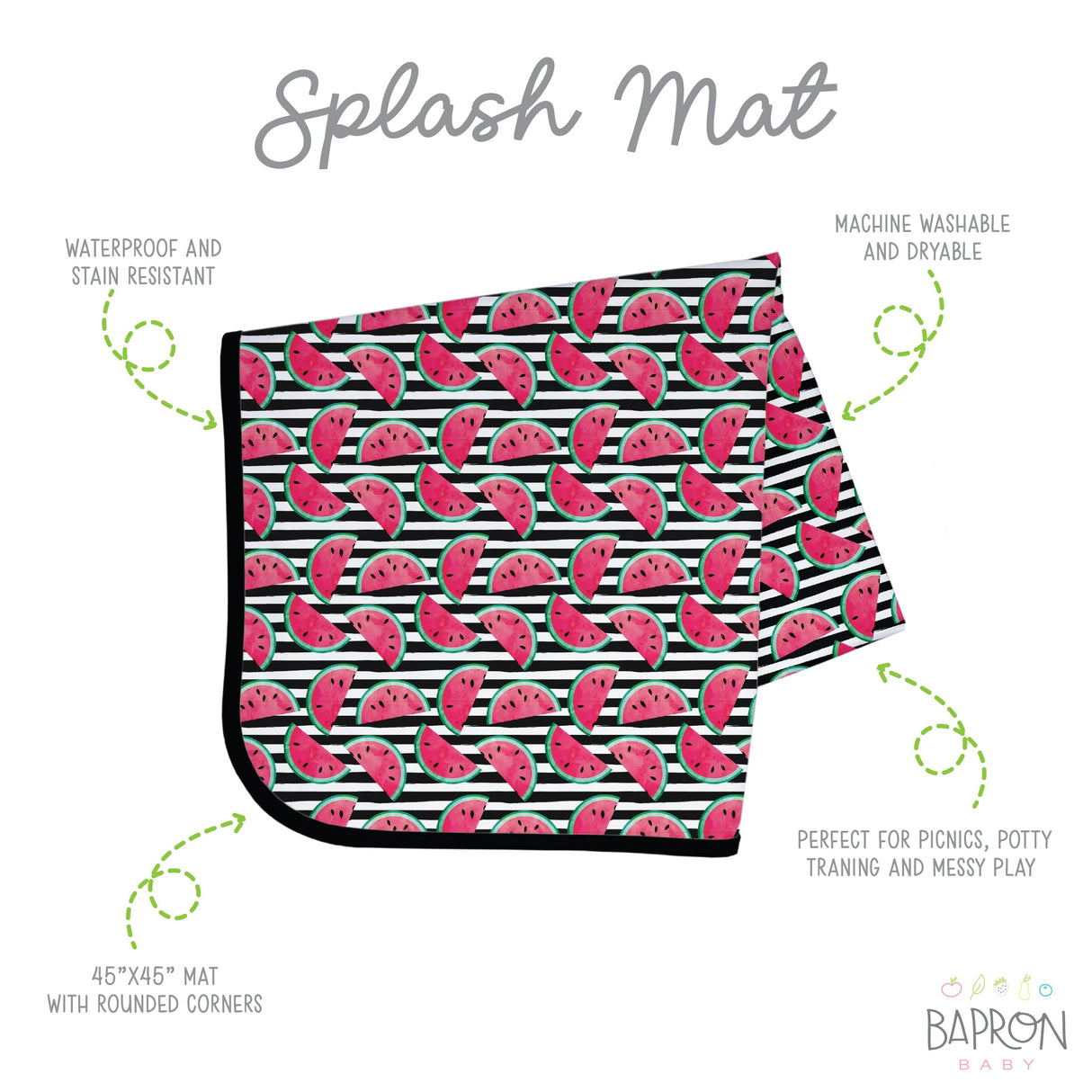 Summer Stripes - Watermelon - Splash Mat - A Waterproof Catch-All for Highchair Spills and More! from BapronBaby